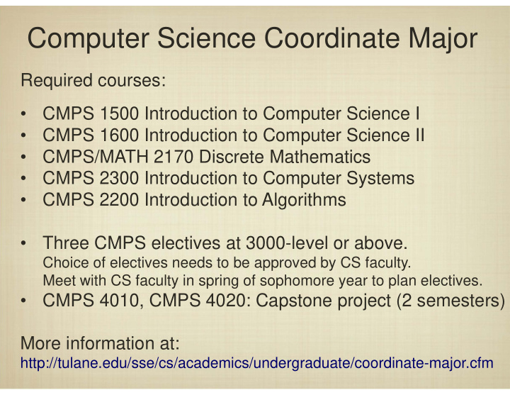 computer science coordinate major