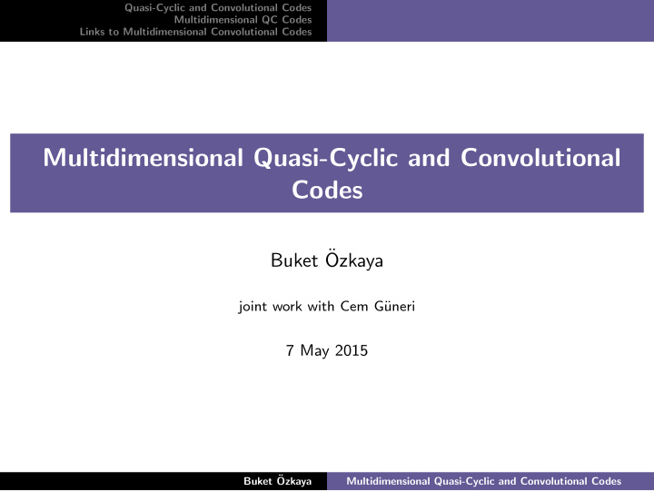 multidimensional quasi cyclic and convolutional codes