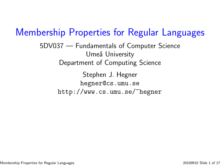 membership properties for regular languages