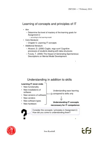 Learning of concepts and principles of IT   Aim   Determine the level of mastery of the