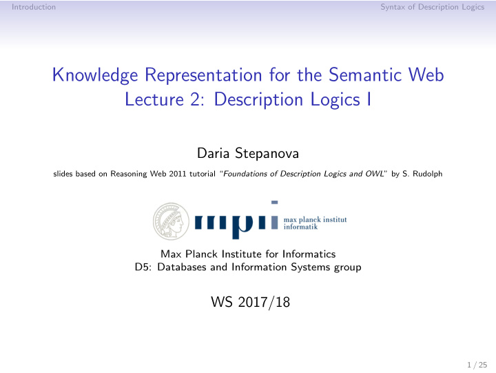 knowledge representation for the semantic web lecture 2