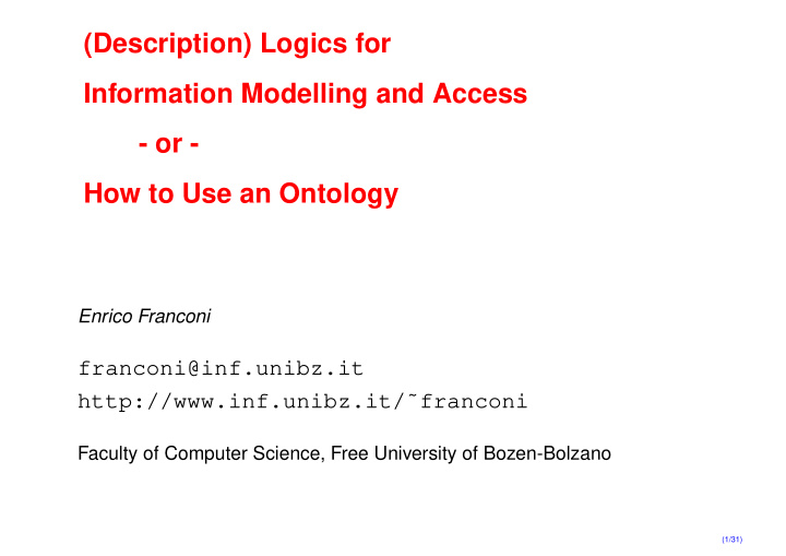 description logics for information modelling and access