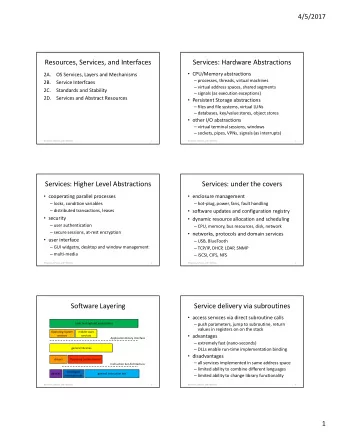 Resources, Services, and Interfaces  Services: Hardware Abstractions  CPU/Memory abstractions