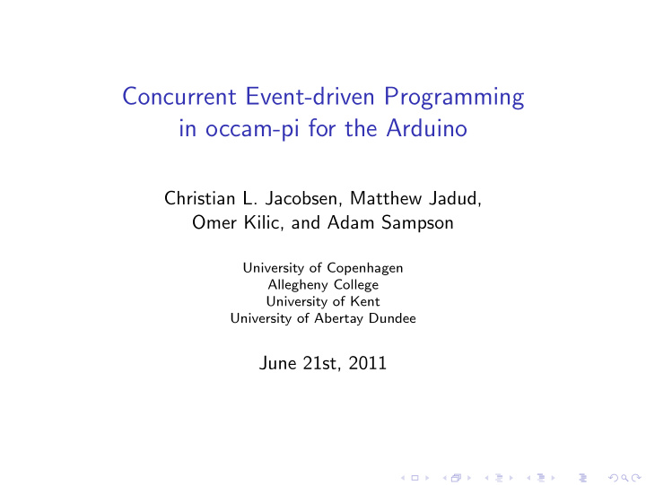 concurrent event driven programming in occam pi for the