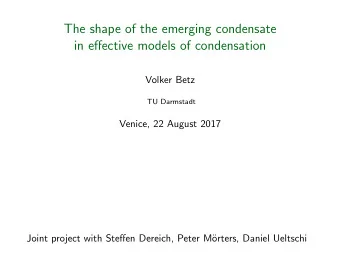 The shape of the emerging condensate  in effective models of condensation  Volker Betz  TU