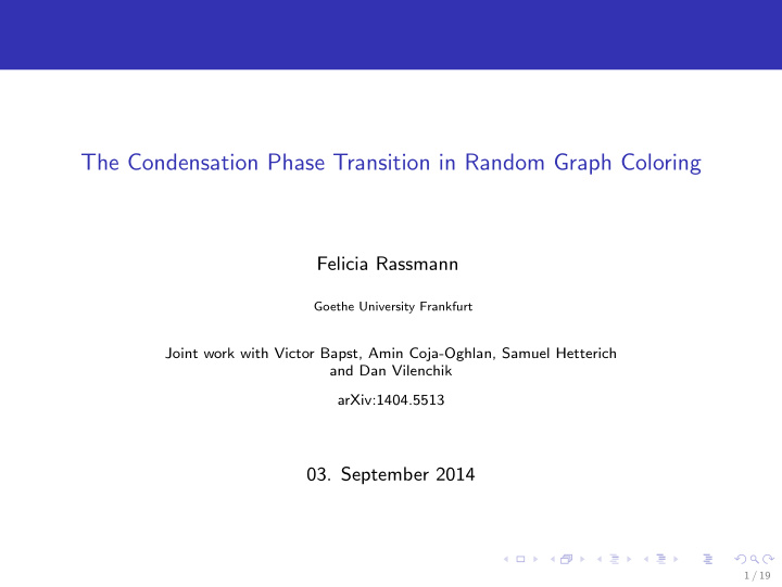 the condensation phase transition in random graph coloring