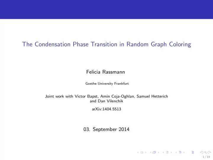 the condensation phase transition in random graph coloring