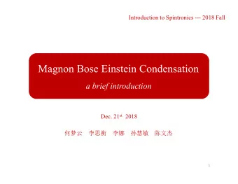 Magnon Bose Einstein Condensation  a brief introduction Dec. 21 st 2018