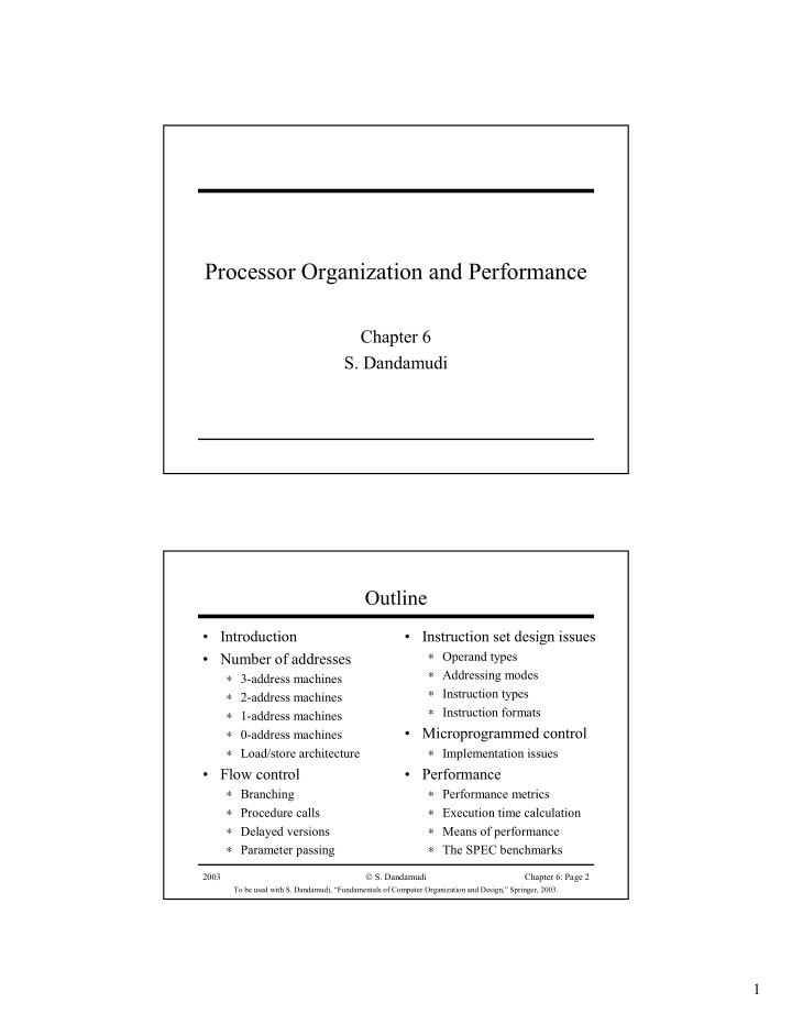 processor organization and performance
