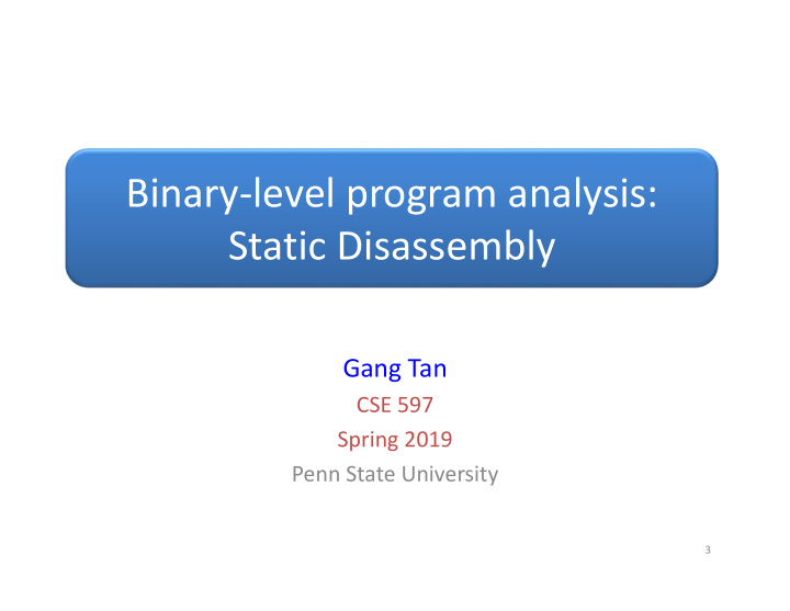 binary level program analysis static disassembly