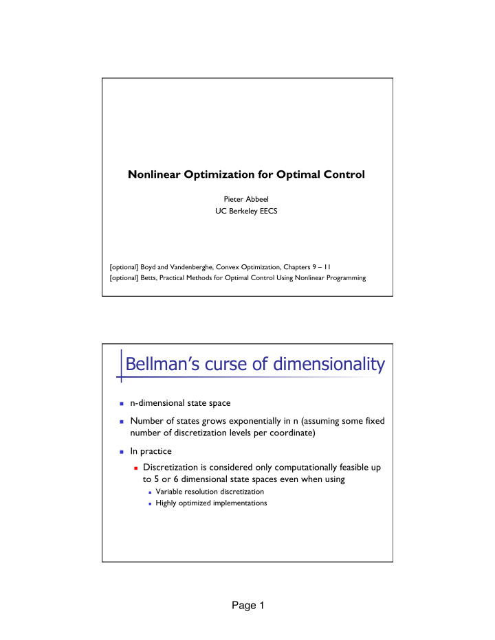 bellman s curse of dimensionality