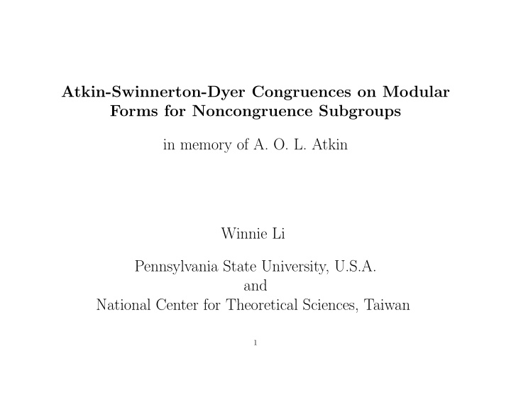 atkin swinnerton dyer congruences on modular forms for