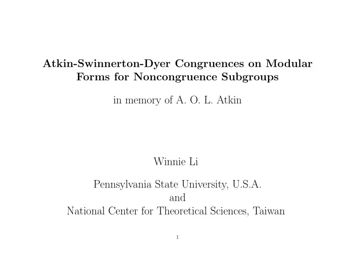 atkin swinnerton dyer congruences on modular forms for