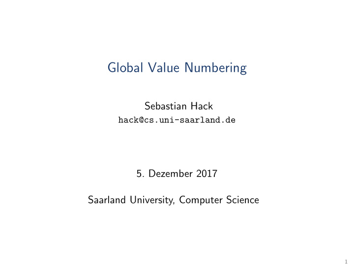 global value numbering