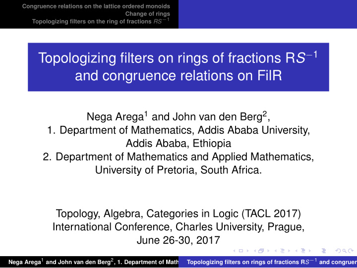 and congruence relations on filr