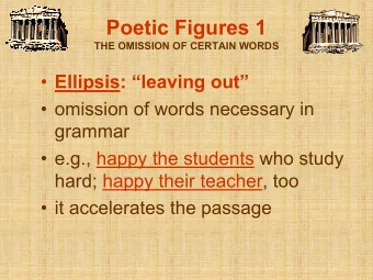 Poetic Figures 1  THE OMISSION OF CERTAIN WORDS  Ellipsis: leaving out   omission of
