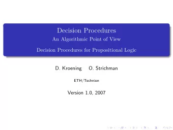 Decision Procedures  An Algorithmic Point of View  Decision Procedures for Propositional Logic  D.