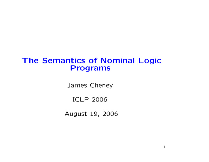 the semantics of nominal logic programs