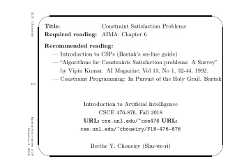 Title :  Constraint Satisfaction Problems  AIMA: Chapter 6  Required reading:  Recommended
