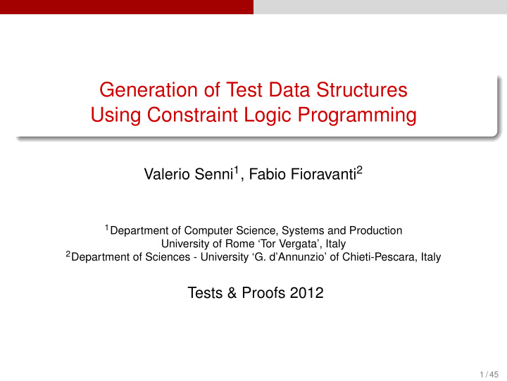 generation of test data structures using constraint logic