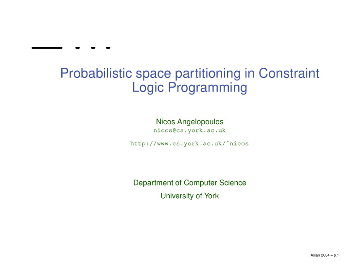 probabilistic space partitioning in constraint logic