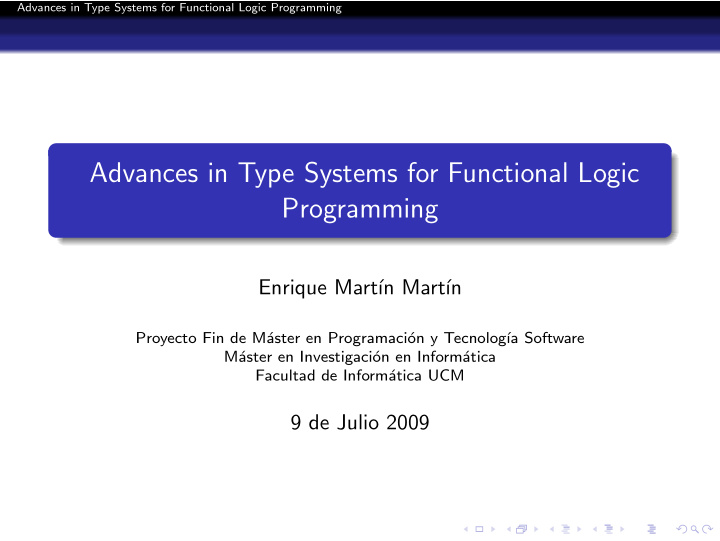 advances in type systems for functional logic programming