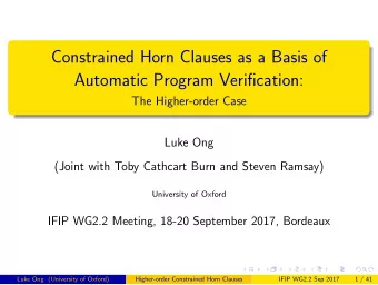 Constrained Horn Clauses as a Basis of  Automatic Program Verification:  The Higher-order Case