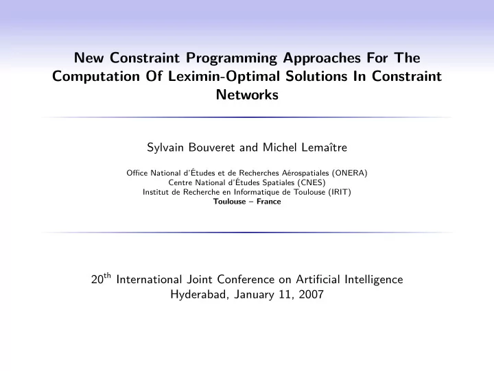 new constraint programming approaches for the computation