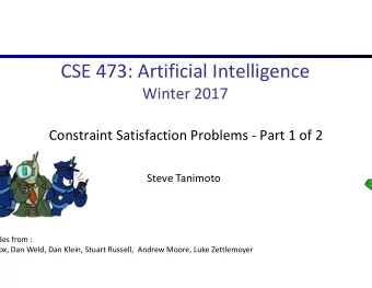 CSE 473: Artificial Intelligence  Winter 2017  Constraint Satisfaction Problems - Part 1 of 2