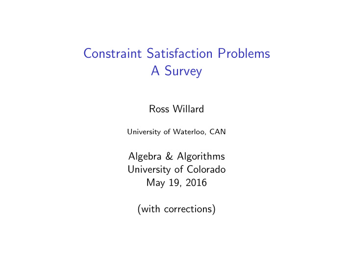 constraint satisfaction problems a survey