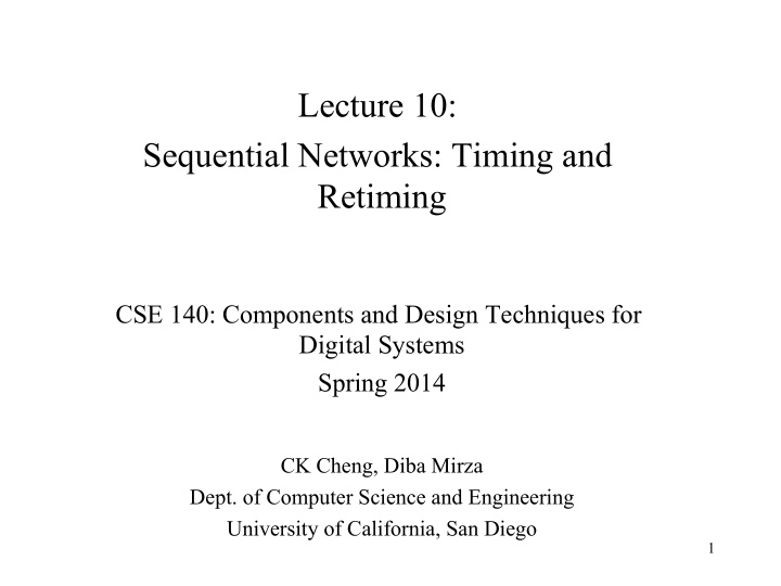 lecture 10 sequential networks timing and retiming