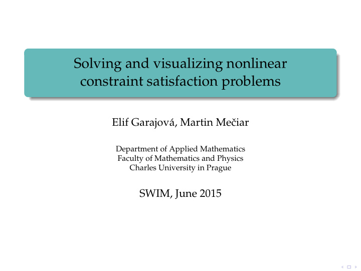 solving and visualizing nonlinear constraint satisfaction