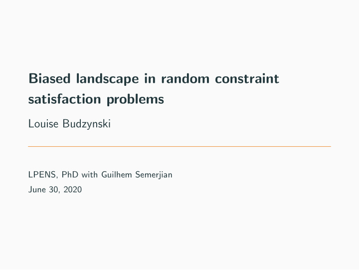 biased landscape in random constraint satisfaction