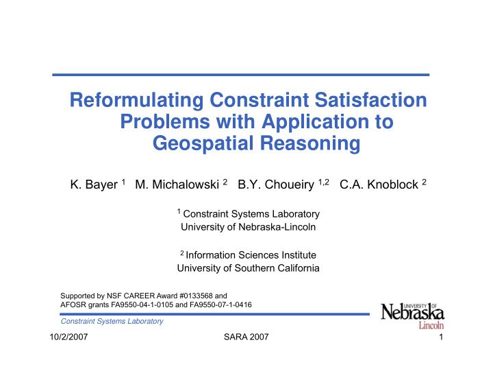 reformulating constraint satisfaction problems with