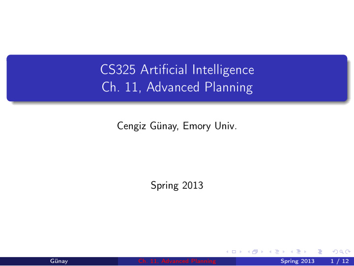cs325 artificial intelligence ch 11 advanced planning