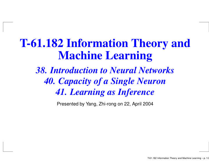 t 61 182 information theory and machine learning