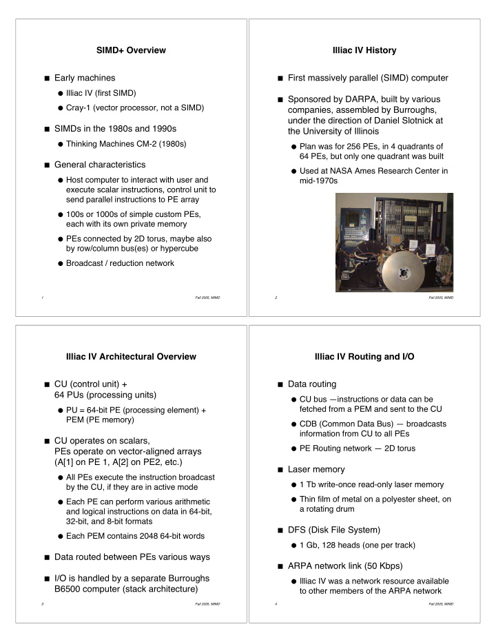 simd overview illiac iv history early machines first