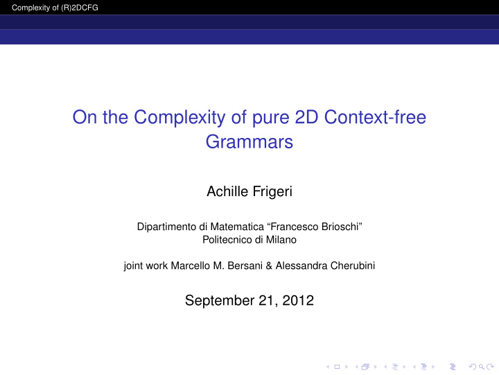 on the complexity of pure 2d context free grammars