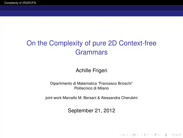 on the complexity of pure 2d context free grammars
