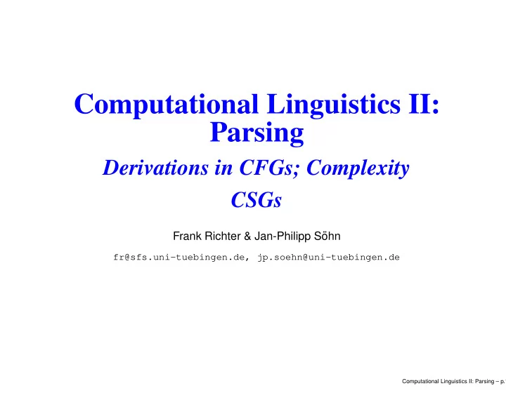 computational linguistics ii parsing