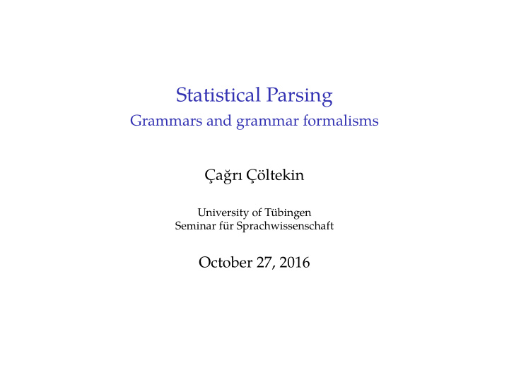 statistical parsing