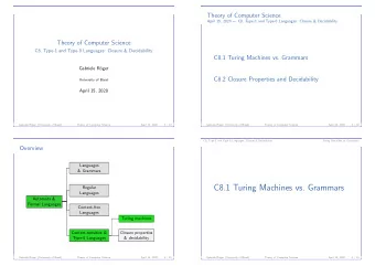 C8.1 Turing Machines vs. Grammars  Regular  Languages  Automata &amp;  Formal Languages