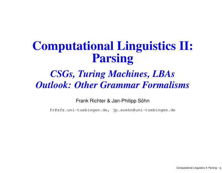 computational linguistics ii parsing