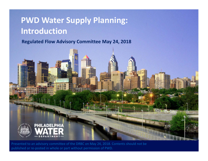 pwd water supply planning introduction