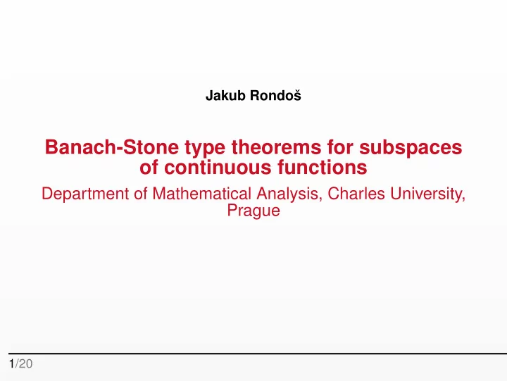 banach stone type theorems for subspaces of continuous