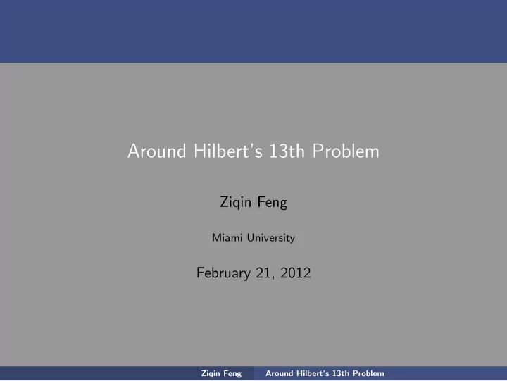 around hilbert s 13th problem
