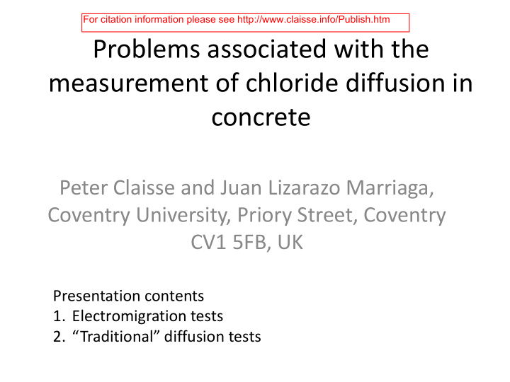 problems associated with the measurement of chloride