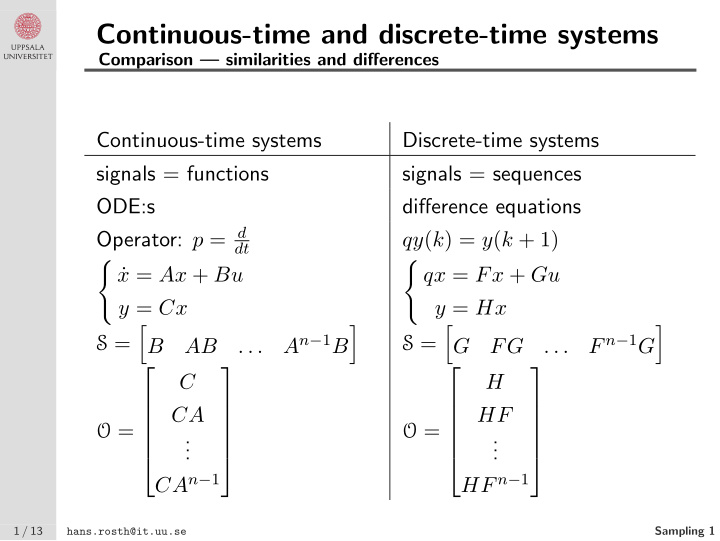 continuous time and discrete time systems