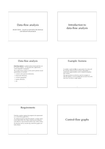 Data-flow analysis  Introduction to  data-flow analysis  Michel Schinz  based on material by