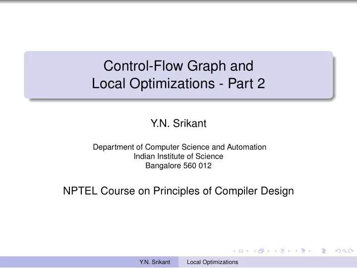 control flow graph and local optimizations part 2